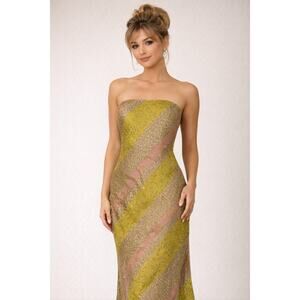 Victoria Royal Vintage 90s Strapless Beaded Stripe Maxi Dress Gown Size 8P